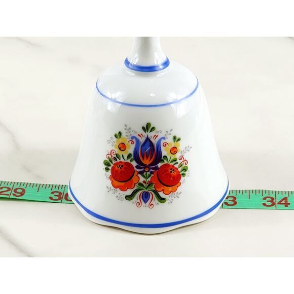 Reutter Bell White Porcelain 5 1/2" Blue Trim Orange Floral Design 20s Germany - Picture 12 of 12